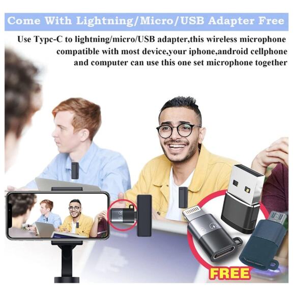Wireless Lavalier Microphone,Lavalier Microphone for iPhone Android,2 Pack - Picture 4 of 6